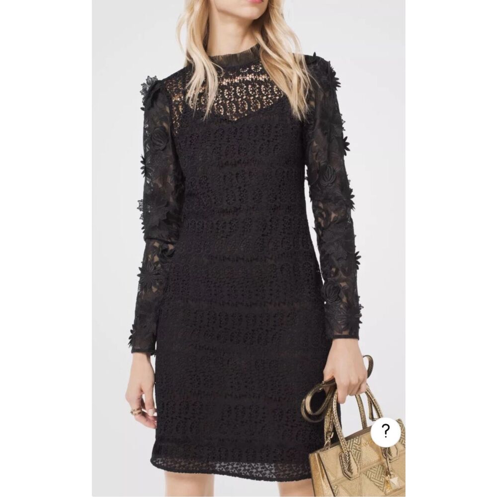 Michael Kors Floral Appliqué Black Lace Dress 4